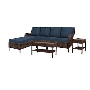 Hampton Bay Cambridge 5 Piece Brown Wicker Outdoor Patio Sectional Sofa