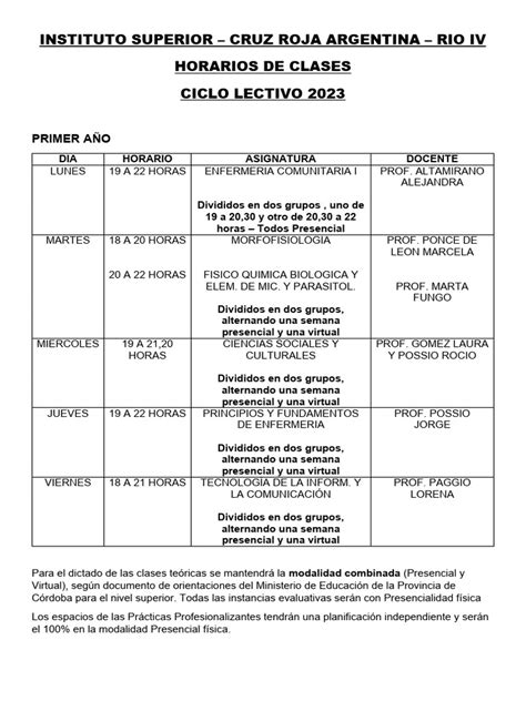 Horarios De Clase 2023 Alumnos Pdf