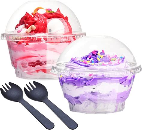 Amazon Pack Plastic Cups With Dome Lids And Spoons Oz Clear