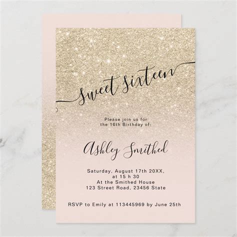 Light Gold Glitter Pink Ombre Script Sweet Invitation Artofit