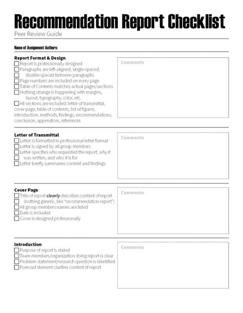 Editable Recommendation Report Peer Review Checklist The Visual Business Rules Analysis Template