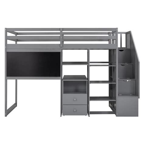 Harper Bright Designs Gray Twin Size Loft Bed With Blackboard