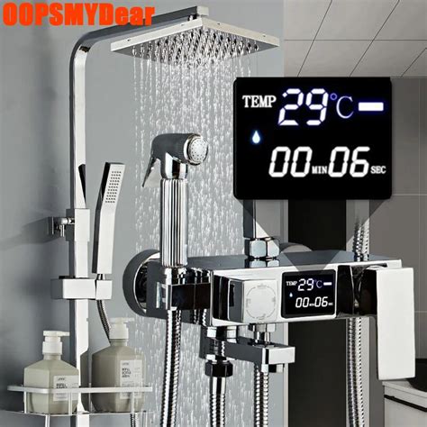 Led Digitale Douche Set Chrome Badkamer Kranen Thermostatische Mixer