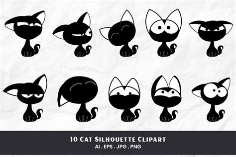 Cat Silhouette Clipart Vol2 10 Variations