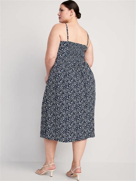 Fit Flare Floral Smocked Midi Cami Dress Old Navy