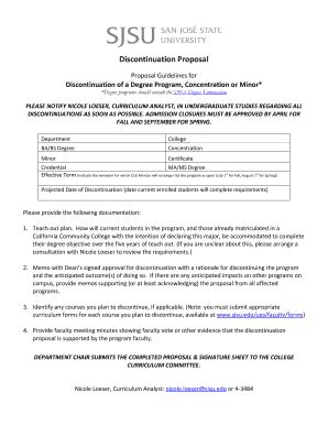 Fillable Online Sjsu Program Discontinuation Form Pdf Fax Email Print