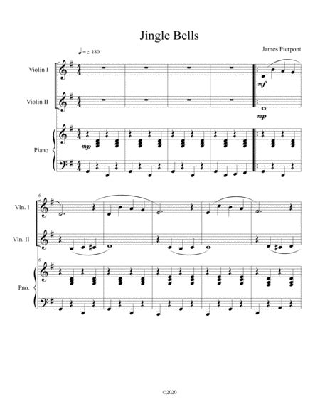 Jingle Bells Violin Duet With Optional Piano Accompaniment Arr B C