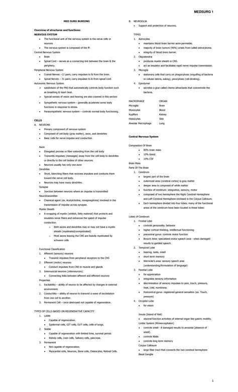 Medsurg 1 Medical Surgical Lecture Notes For Nursing MED SURG