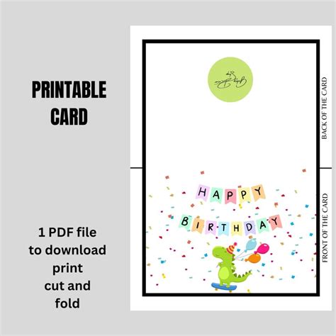 Dinosaur Birthday Card Printable Etsy