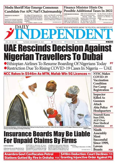 Nigerian Newspapers Daily Front Pages Review Tuesday December