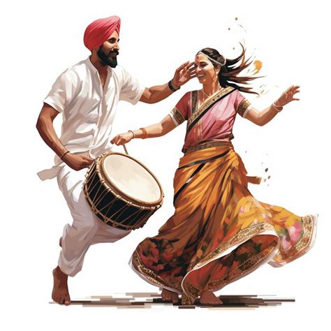 Premium Photo Punjabi Man Playing Dhol And Woman Performing Bhangra Dance