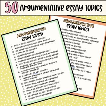 50 Argumentative Essay Topics! by Theellteacher | TPT