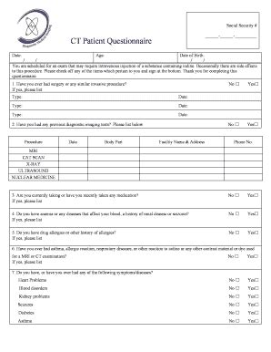 Fillable Online Ct Questionnaire English Diagnostic Medical Imaging