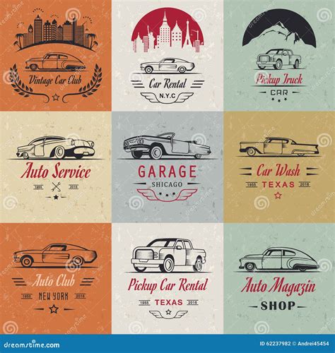 Vector Set of Vintage Car Badges and Sign Stock Illustration ...