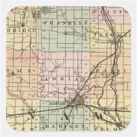 Map of Lenawee County, Michigan Square Sticker | Zazzle.co.uk