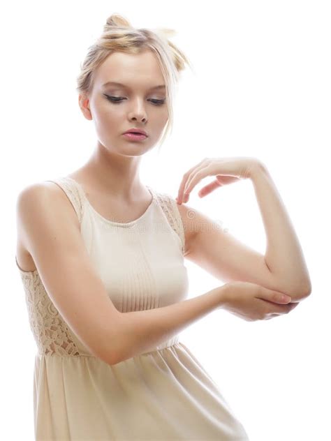 Portrait Of A Beautiful Female Model On White Background Stock Photo