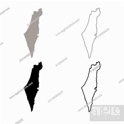 Map Of Israel Icon Set Grey Black Color Illustration Flat Style Simple