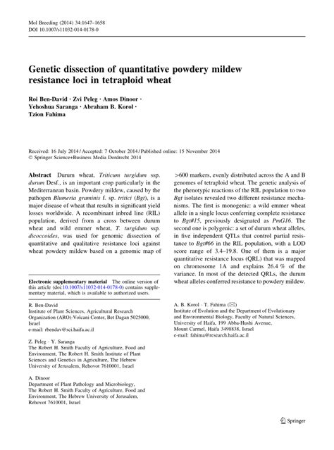 PDF Genetic Dissection Of Quantitative Powdery Mildew Resistance Loci