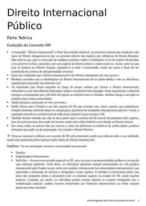 Resumos DIP 1 º Teste Direito Internacional Público Parte Teórica