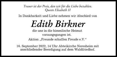 Traueranzeigen Von Edith Birkner Augsburger Allgemeine Zeitung