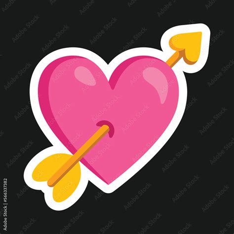 Heart with Arrow flat icon sticker design. Isolated heart valentine ...