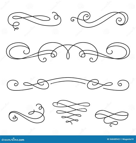 Scroll Elements Set Of Vintage Calligraphic Vignettes Stock Vector