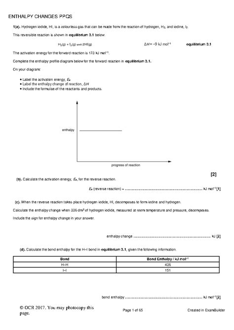A1 Enthalpy Changes PPQS - QP & Mark Scheme - Studocu