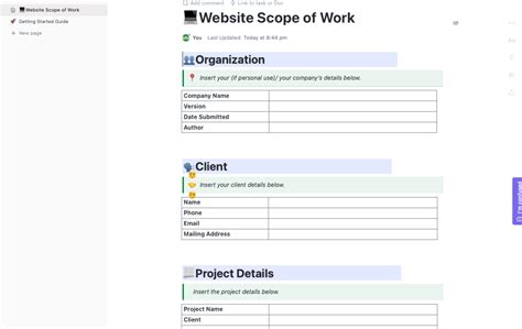 Project Scope Template Excel