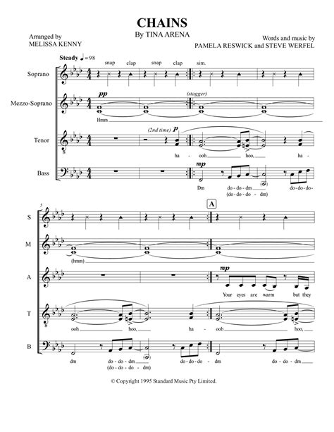 Chains Arr Melissa Kenny Sheet Music Tina Arena 5 Part Choir