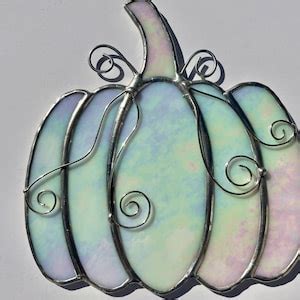 Lead Free Stained Glass Pumpkin Suncatcher Iridescent White Or Orange