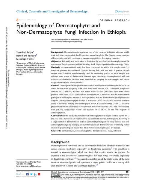 Pdf Epidemiology Of Dermatophyte And Non Dermatophyte Fungi Infection In Ethiopia