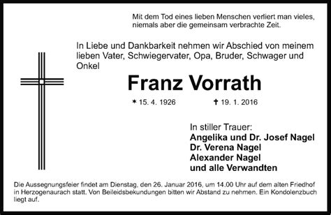 Traueranzeigen Von Franz Vorrath Trauer Nn De