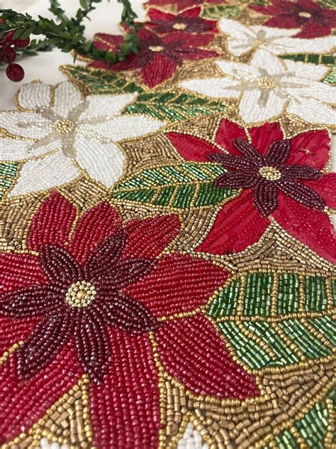 Handmade Table Runner Floral Spring Beaded Table Runner Etsy