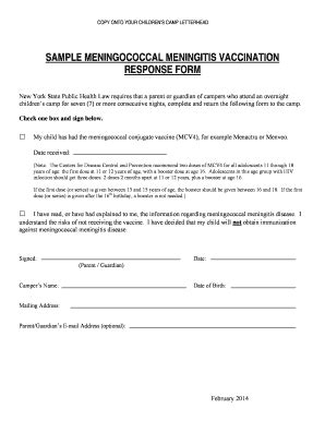 Fillable Online Co Dutchess Ny Sample Meningococcal Meningitis