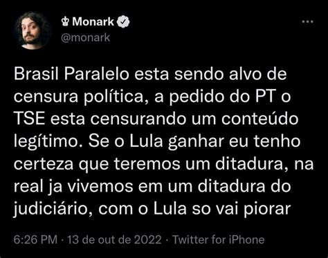 Monark critica censura do PT ao Brasil Paralelo Vista Pátria