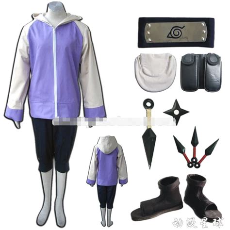 Naruto Hyuga Hinata Purple Ninja Cos Cosplay Costume Full Set Include