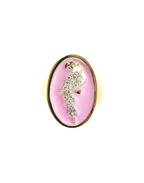 Anello Chevalier Pappagallo Smaltato Rosa Thais Bernardes Gioielli