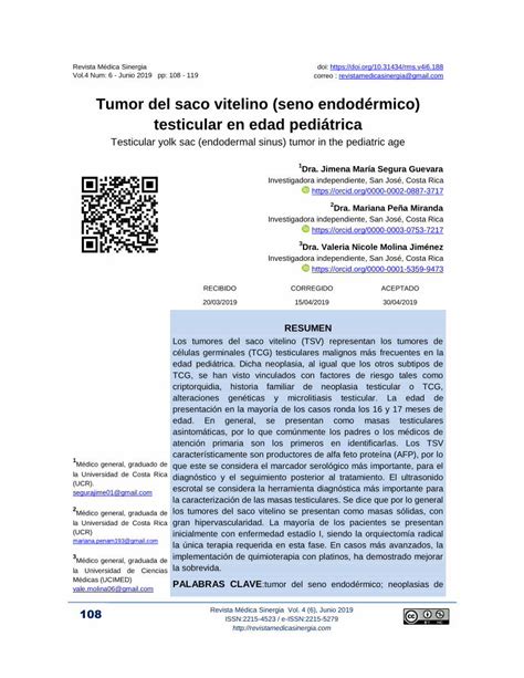 Pdf Tumor Del Saco Vitelino Seno Endodérmico Los Tumores Testiculares Representan El 10 De