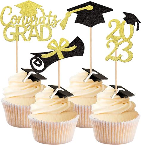 Rsstarxi 36 Pack 2023 Graduation Cupcake Toppers Gold