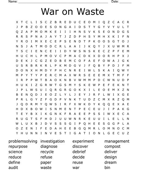 War On Waste Word Search Wordmint