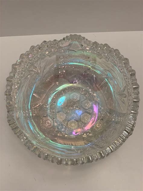 Clear Iridescent Carnival Glass Bowl 75x4 Etsy