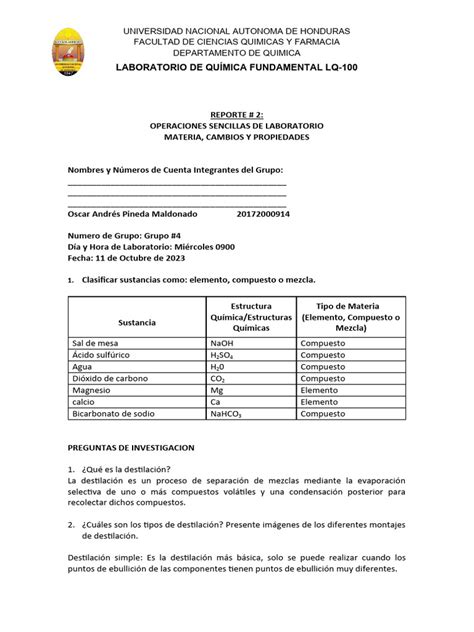 Reporte 2 Materia Y Sus Propiedades Pdf Destilación Cristalización