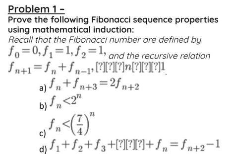 Solved Problem 1 Prove The Following Fibonacci Sequence Chegg