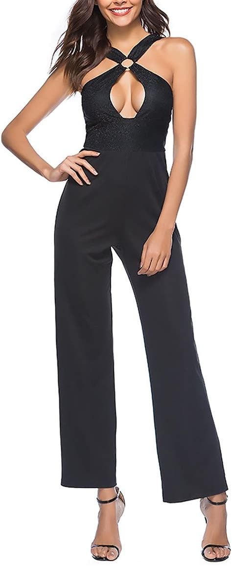 Jumpsuit Damen Elegant Lang Sommer Ärmellos Rückenfrei Schulterfrei