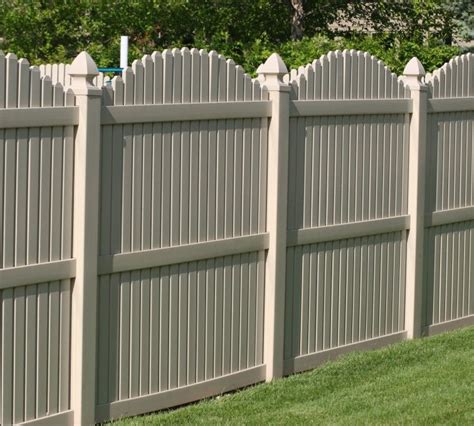 The American Fence Company Vinyl Fencing 6 Overscallop Picket Tan 555 Vinyl Picket Fence