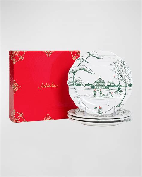 Juliska Country Estate Winter Frolic Party Plate Assorted Set Of 4