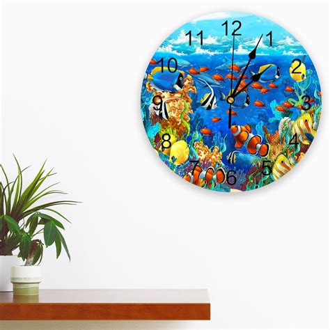 Underwater World Fish Dolphin Wall Clock Bedroom Silent Wall Digital