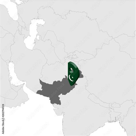 Pakistan Location Map on map Asia. 3d Pakistan flag map marker location ...