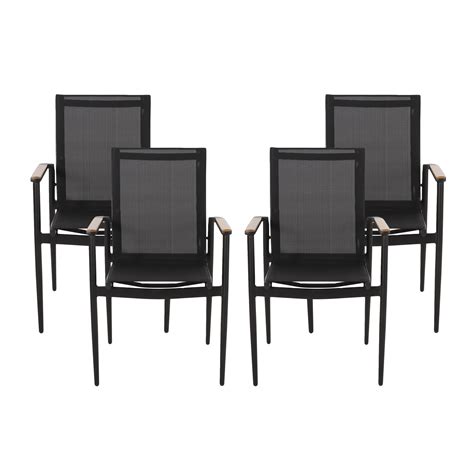 Benfield Mesh And Aluminum Outdoor Dining Chairs Black And Natural Set Of 4