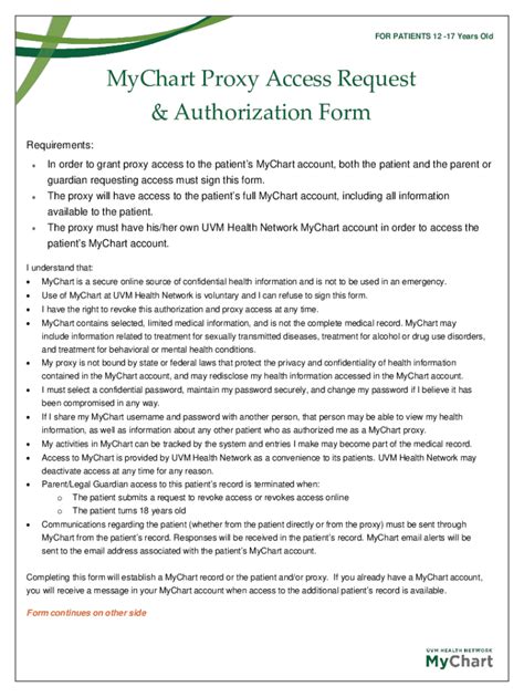 Fillable Online Mychartproxyaccessauthorizationform Forpatients